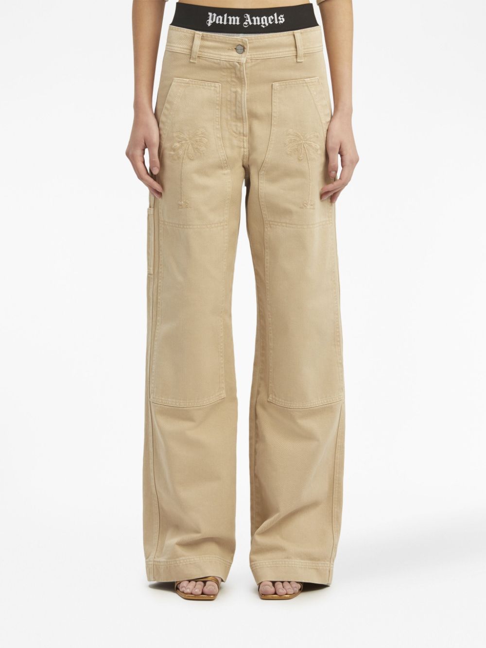 Shop Palm Angels Mid-rise Straight-leg Trousers In Neutrals