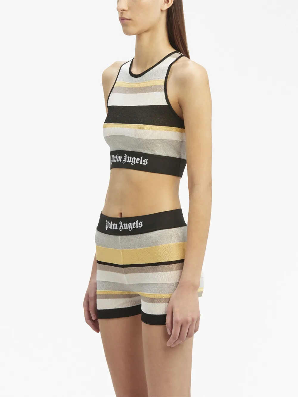 Palm Angels Striped Lurex-detailing Crop Top In White