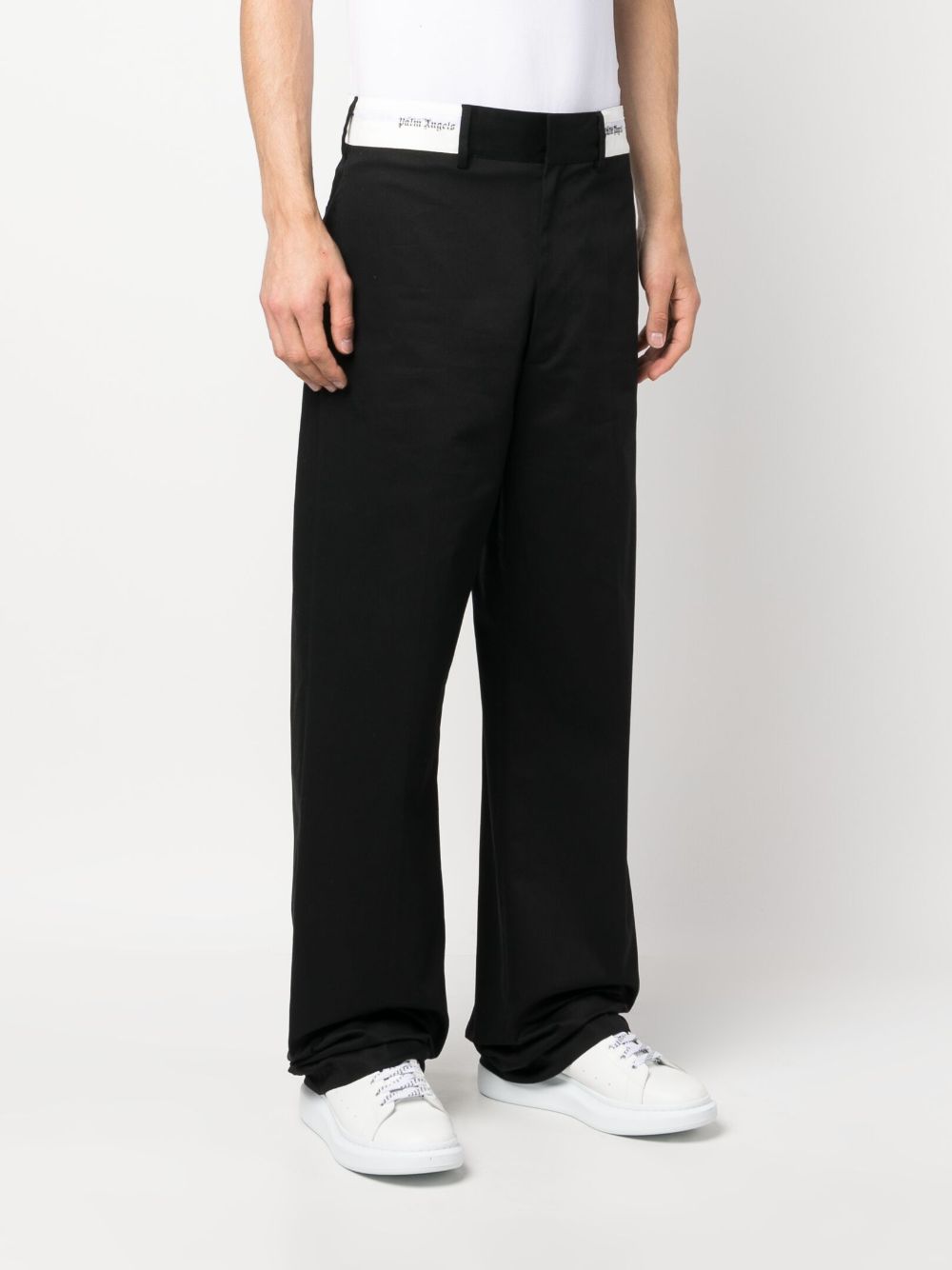 Shop Palm Angels Logo-waistband Chino Trousers In Black