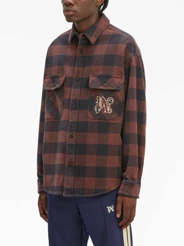 Palm Angels monogram-print Checked Shirt | Brown | FARFETCH
