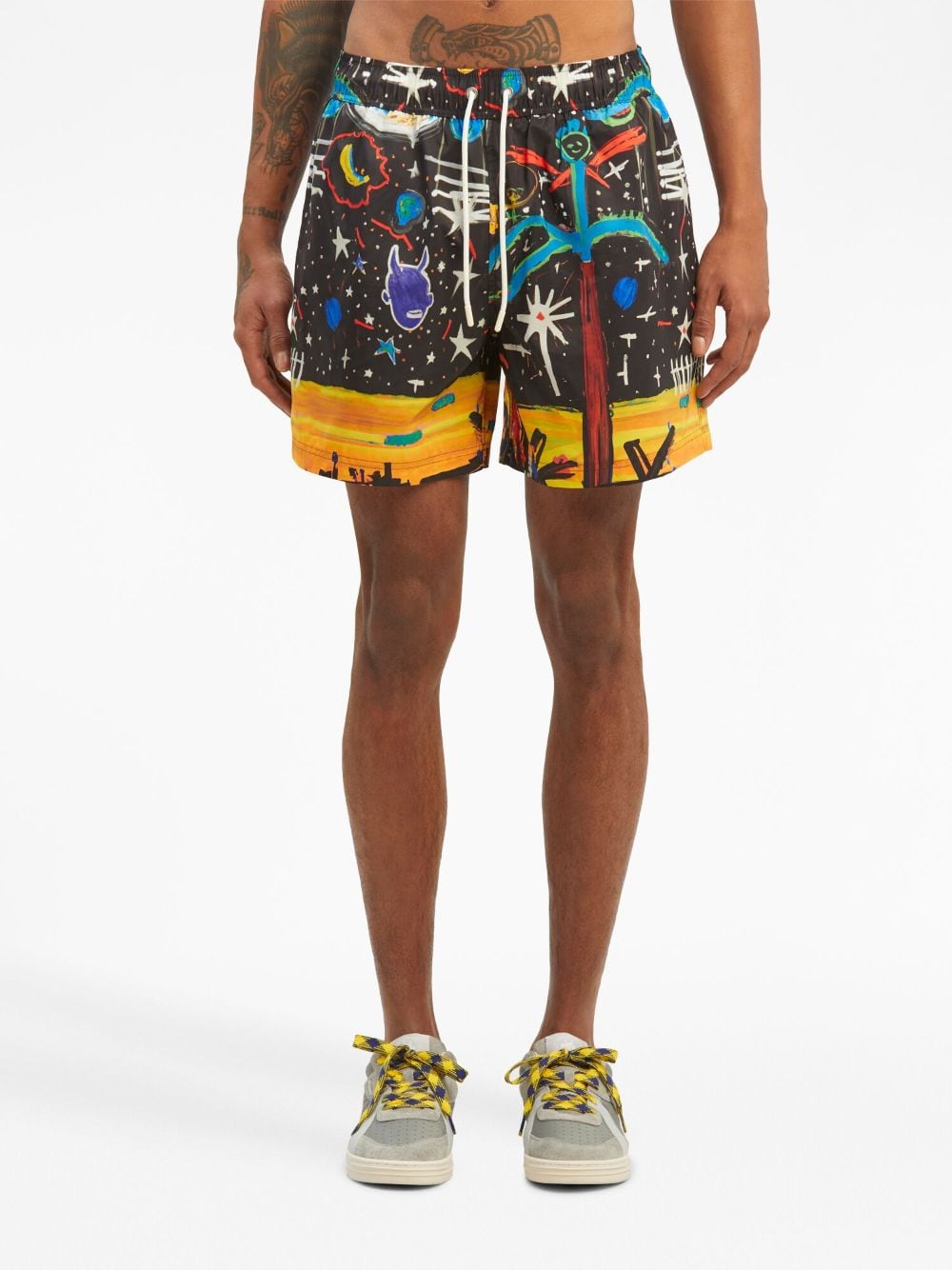 Shop Palm Angels Starry Night Drawstring Swim Shorts In Black