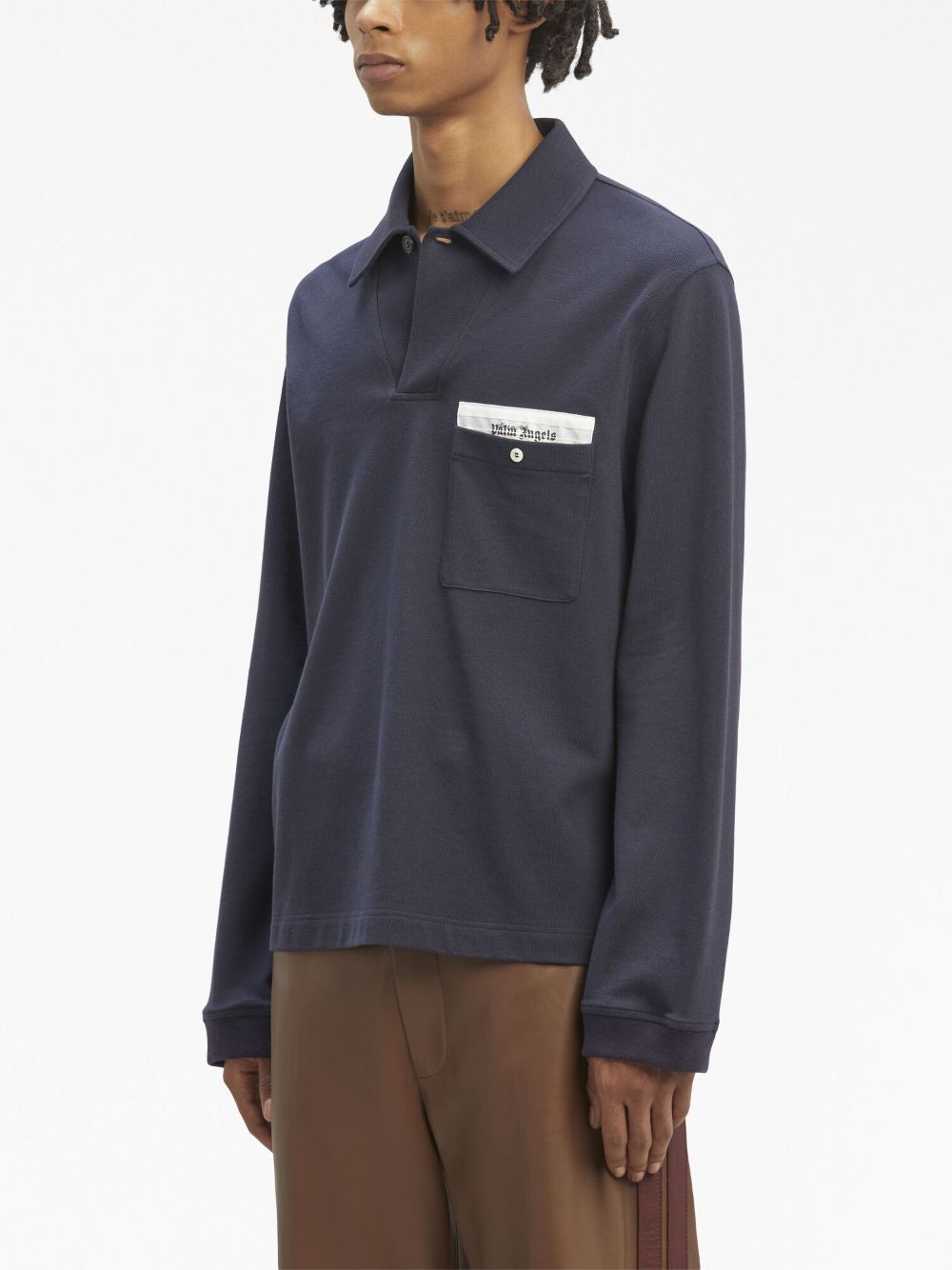 Shop Palm Angels Sartorial Tape Long-sleeved Polo Shirt In Blue