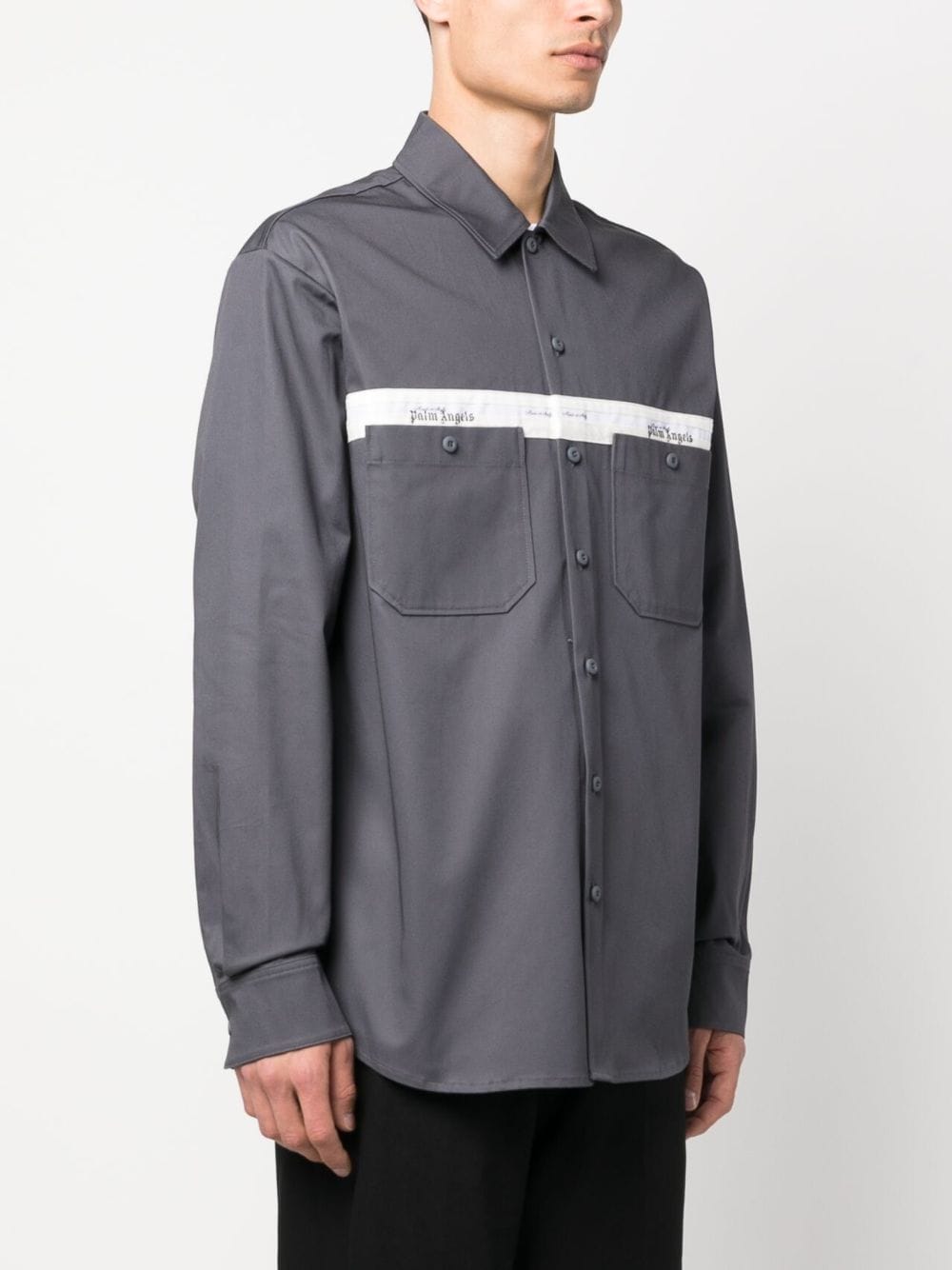 Shop Palm Angels Logo-tape Cotton Shirt In Grey