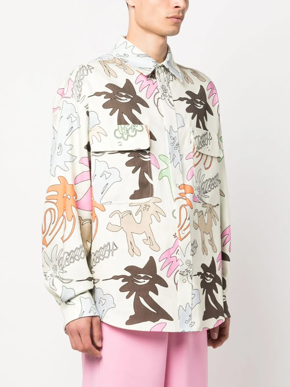  Palm Angels Graphic-print Long-sleeve Shirt - Neutrals 