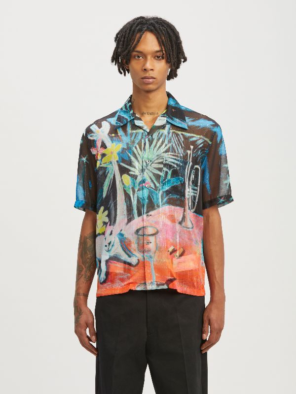 Oil On Canvas Bowling Shirt in black - Palm Angels® Official