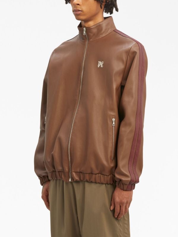 Palm Angels Pa Monogram Leather Track Jacket Chocolate Brown