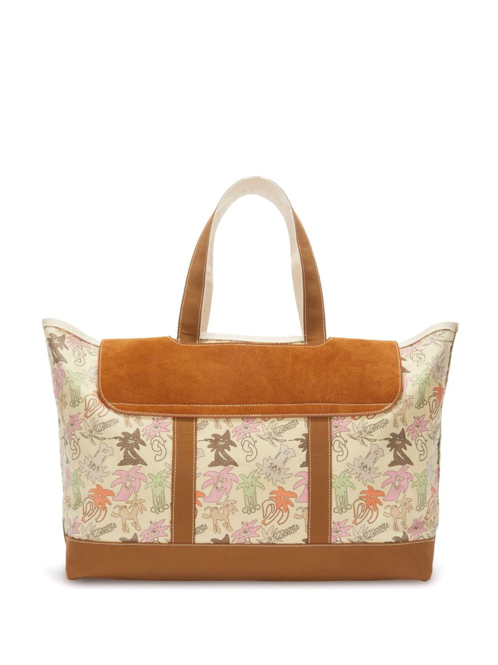 Shop Palm Angels Palmity Printed Canvas Tote Bag In Neutrals