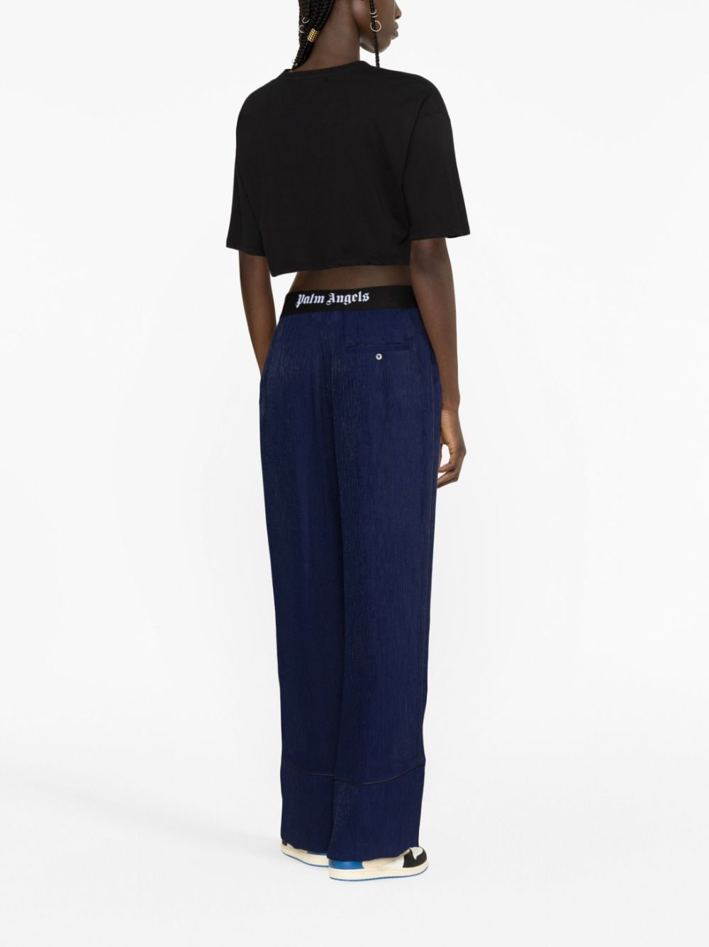 Shop Palm Angels Soireé Logo-waist Trousers In Blue