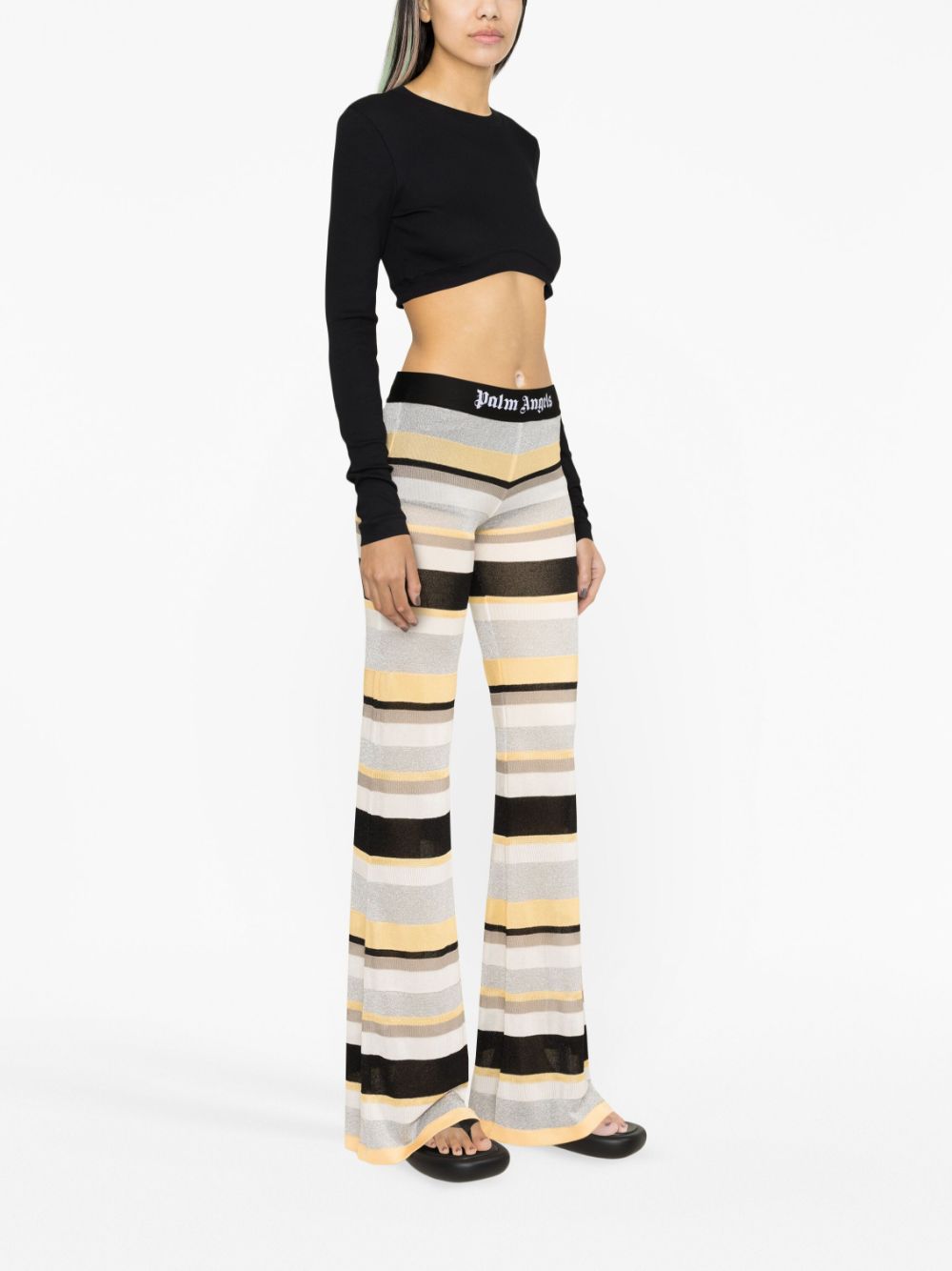 Shop Palm Angels Striped Lurex-knit Trousers In 8401 Multicolor White