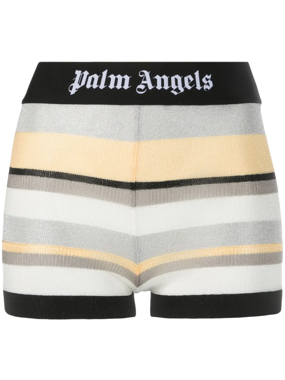 Palm Angels Striped Lurex-knit Mini Shorts In 8401 Multicolor White