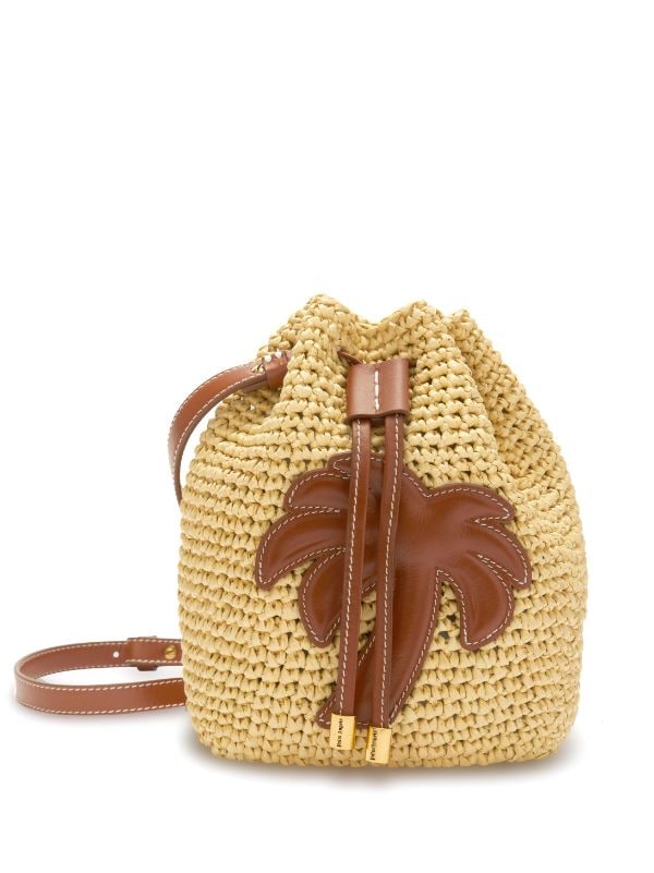 Crochet and leather mini-bucket bag