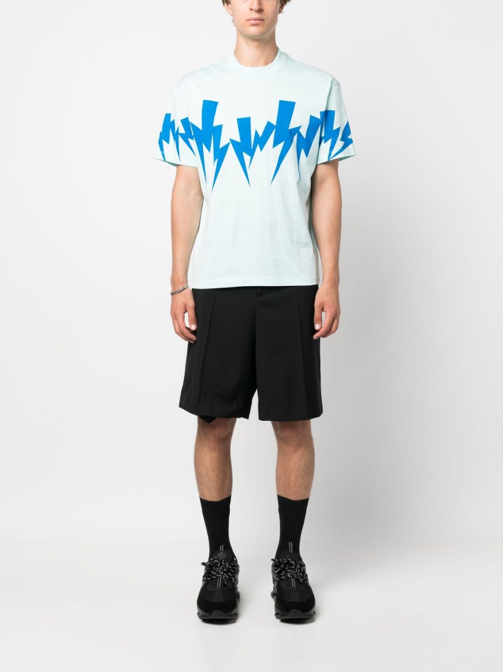 Neil Barrett Thunderbolt-print cotton T-shirt - Blauw