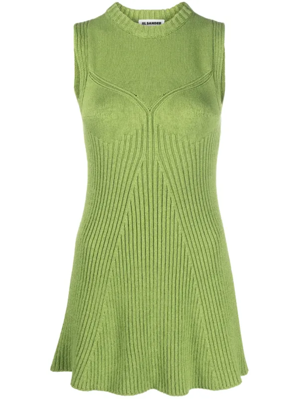 Jil Sander Sleeveless Ribbed-knit Top in Green