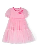 Monnalisa rose-appliqué tulle dress - Pink