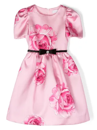 Monnalisa Vestido Con Rosas Estampadas y Detalle De Moño | Rosado ...