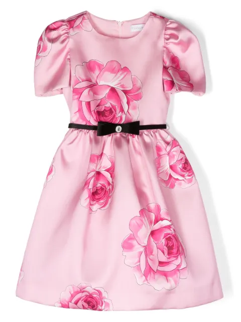 Monnalisa vestido con rosas estampadas y detalle de moño