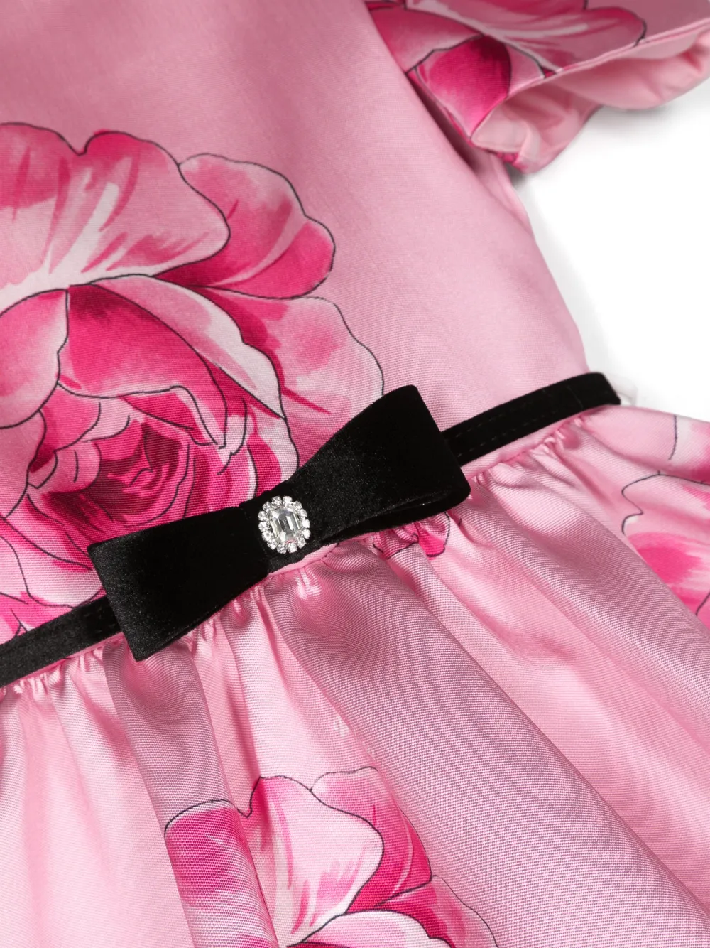 Monnalisa Bow-detail Rose-print Dress In Pink