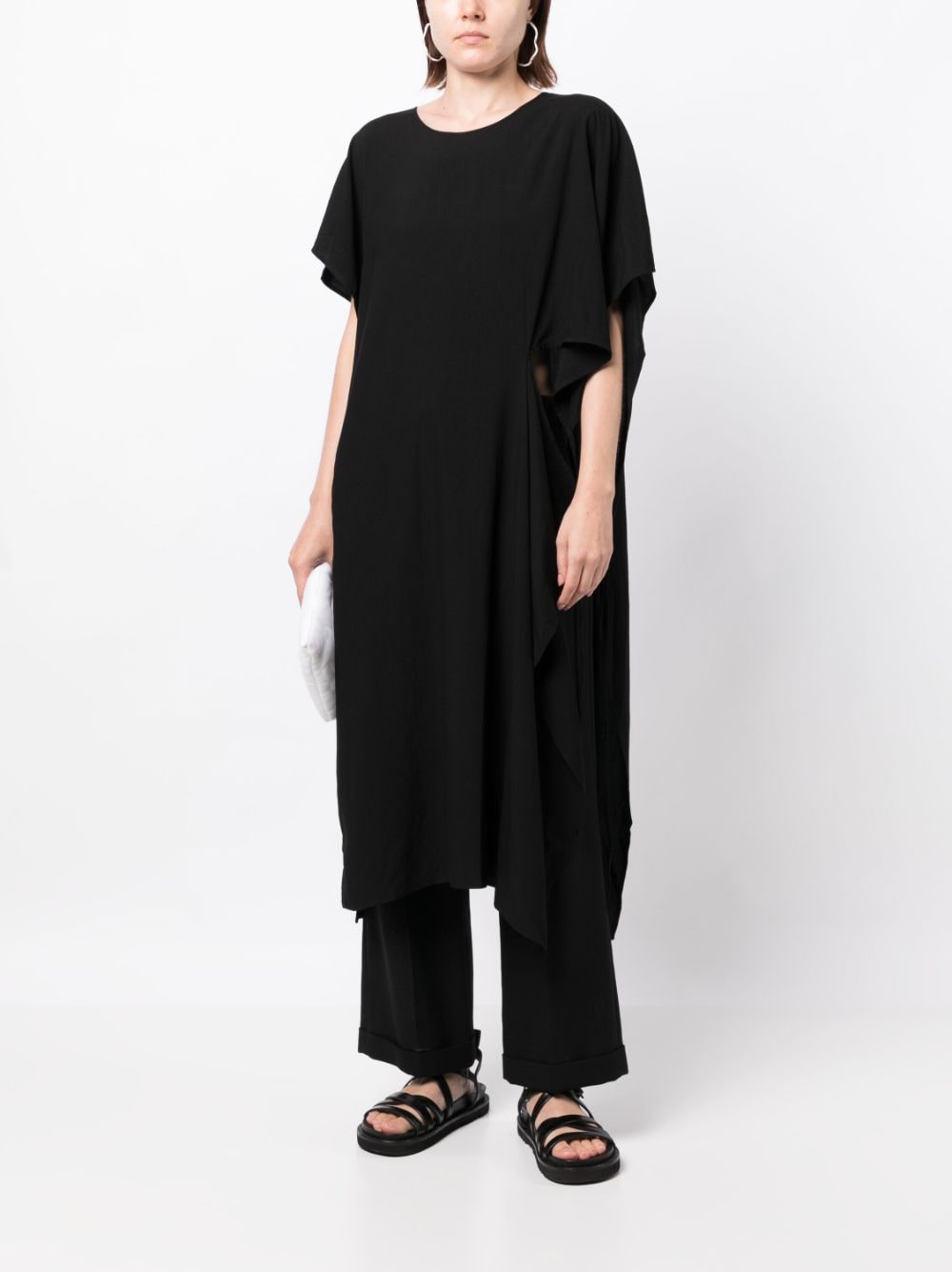 Y's asymmetric-design short-sleeve dress - Zwart