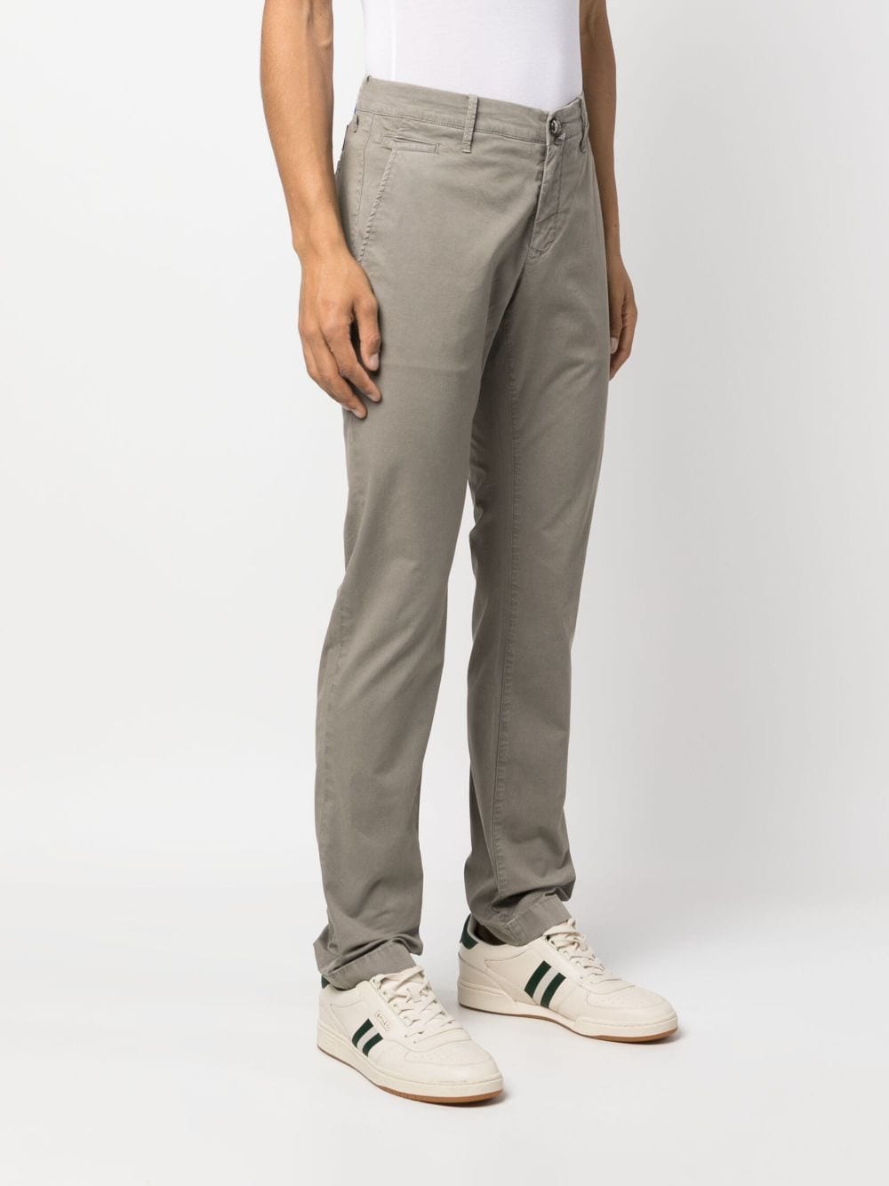 Shop Jacob Cohen Logo-patch Straight-leg Trousers In Neutrals
