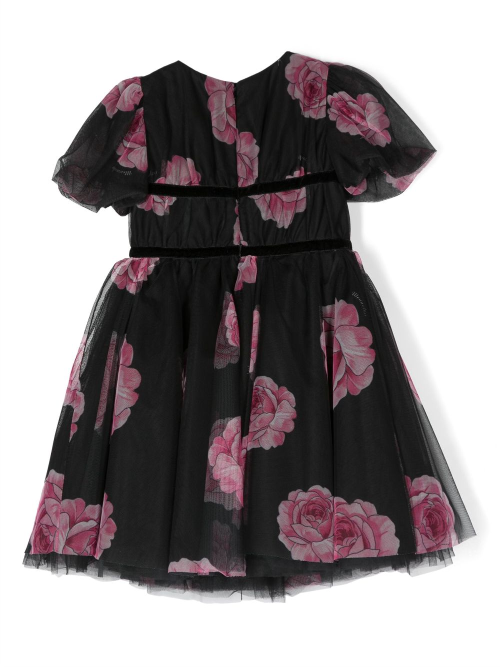 Shop Monnalisa Rose-print Tulle Dress In Black