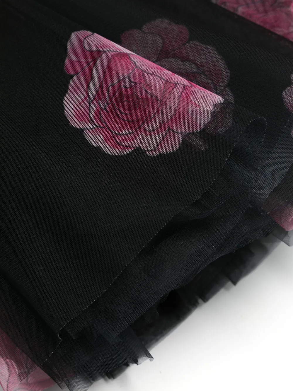 Monnalisa Rose-print Tulle Dress In Black