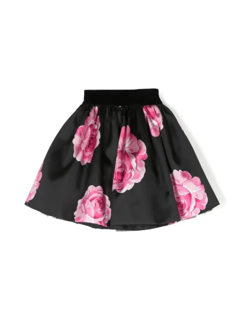 Monnalisa falda satinada con rosas estampadas