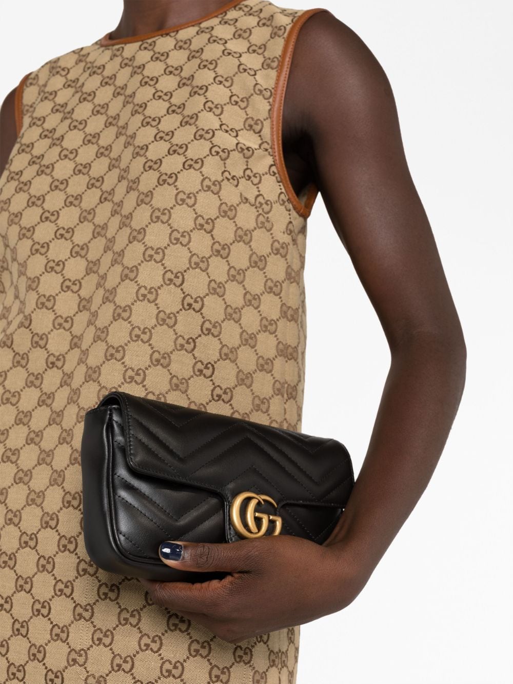 Shop Gucci Mini Gg Marmont Leather Crossbody Bag In 1061 Black