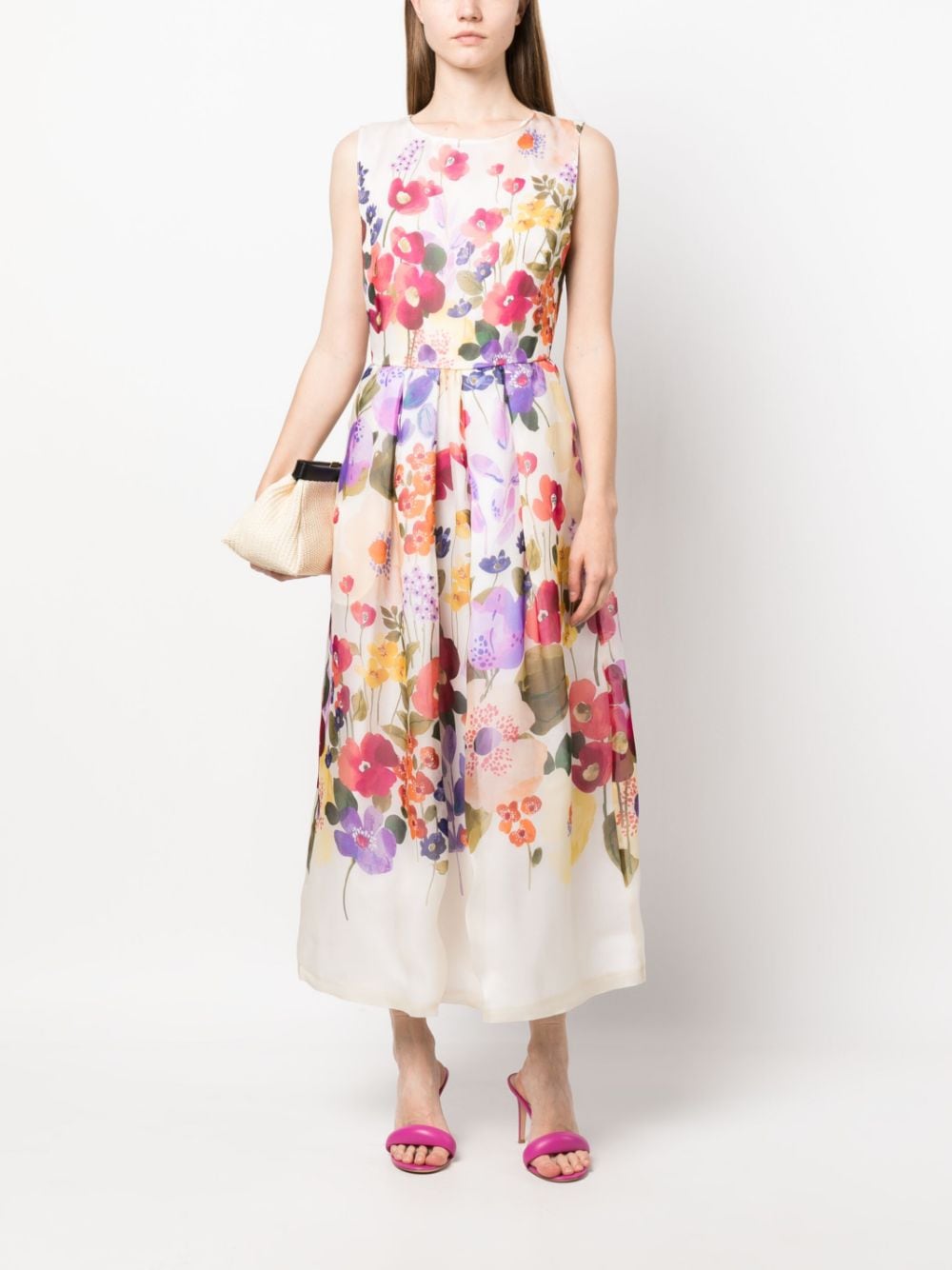 Sara Roka Midi-jurk met bloemenprint - Wit
