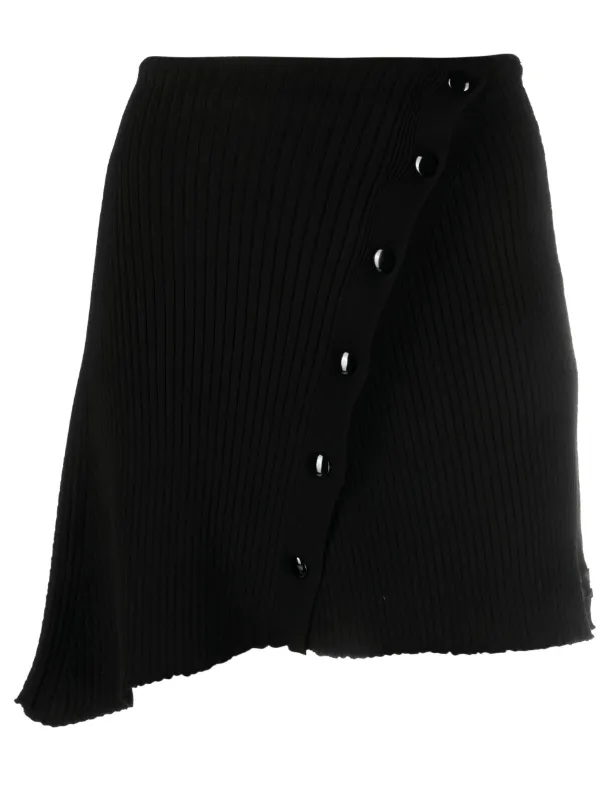 Courrèges Asymmetric Ribbed-knit Mini Skirt in Black