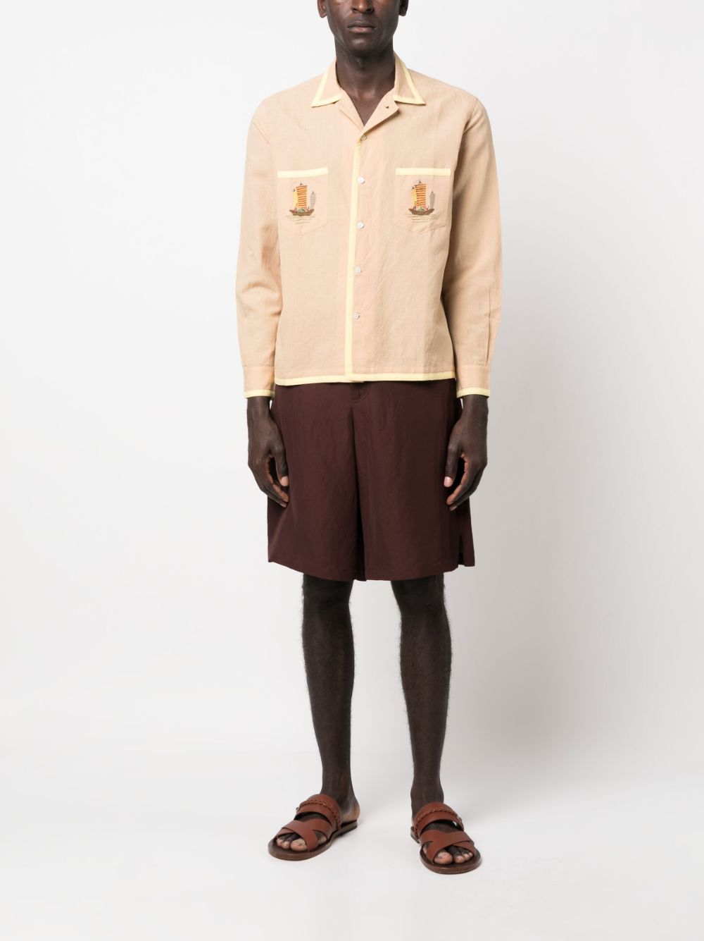 Shop Bode Embroidered-edge Cotton-linen-blend Shirt In Neutrals