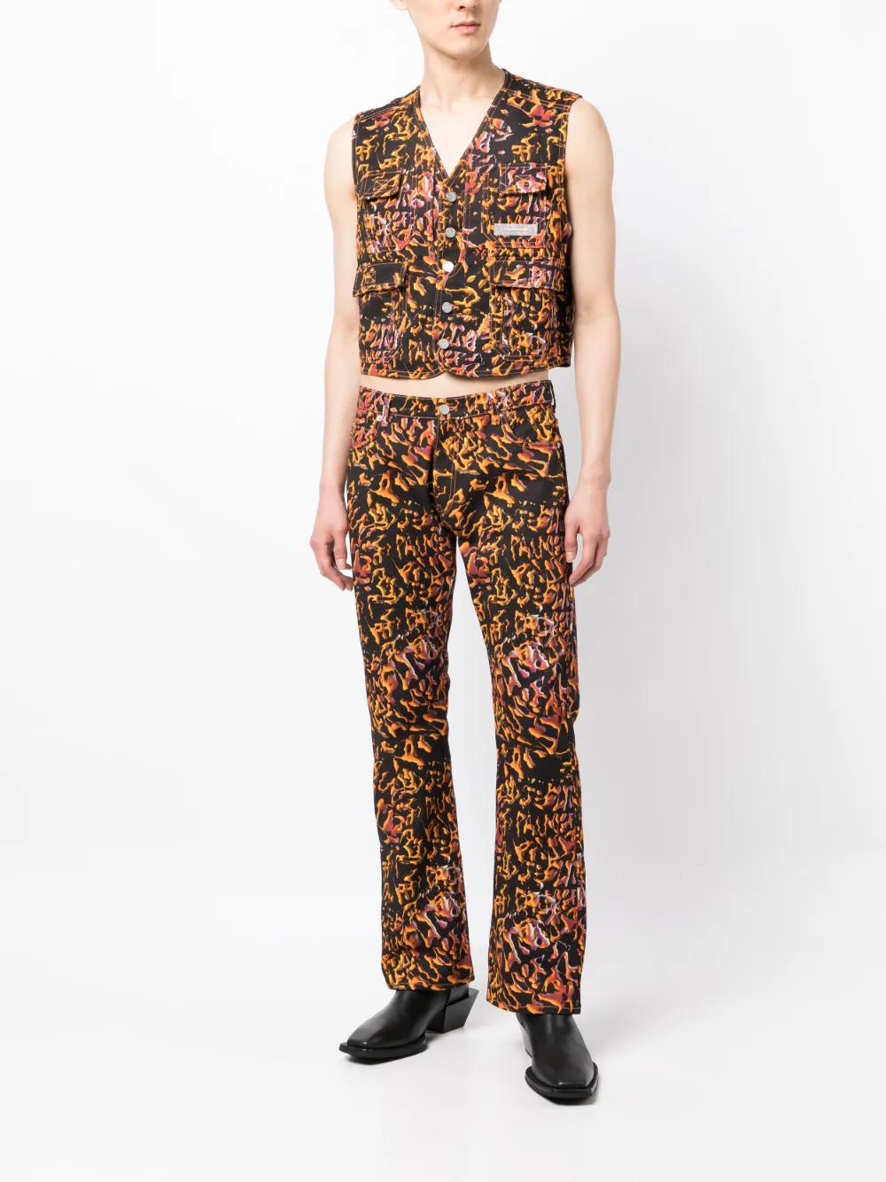 Palmer abstract-print sleeveless jacket - Zwart