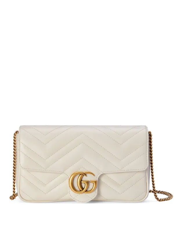 GUCCI GG Marmont Quilting Mini Chain Shoulder Bag Leather Beige