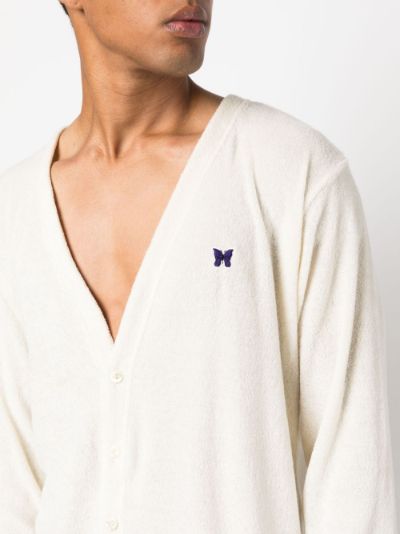 Needles embroidered-logo V-neck cardigan white | MODES