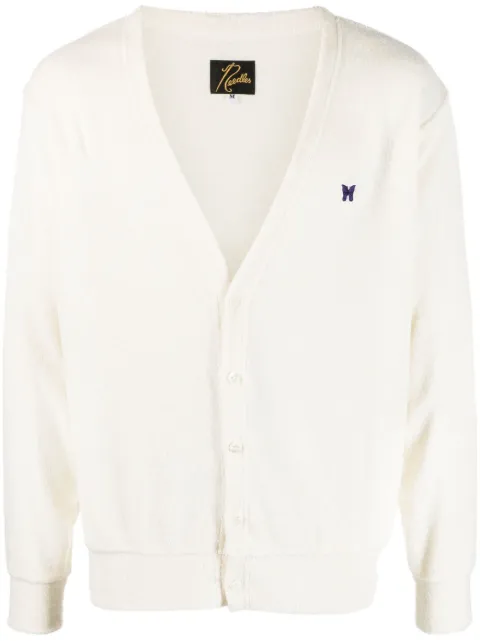 embroidered-logo V-neck cardigan