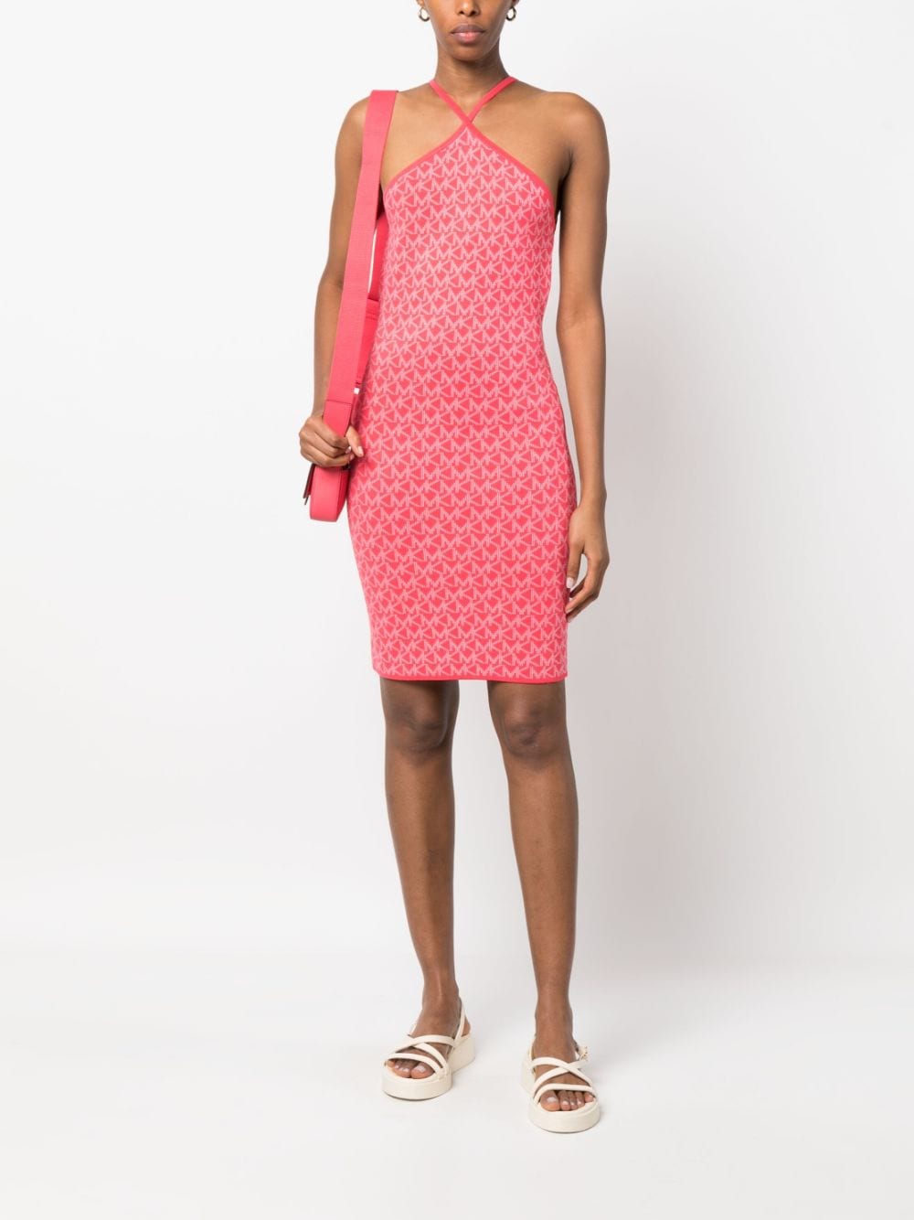 Michael Michael Kors monogram-pattern halterneck minidress - Roze