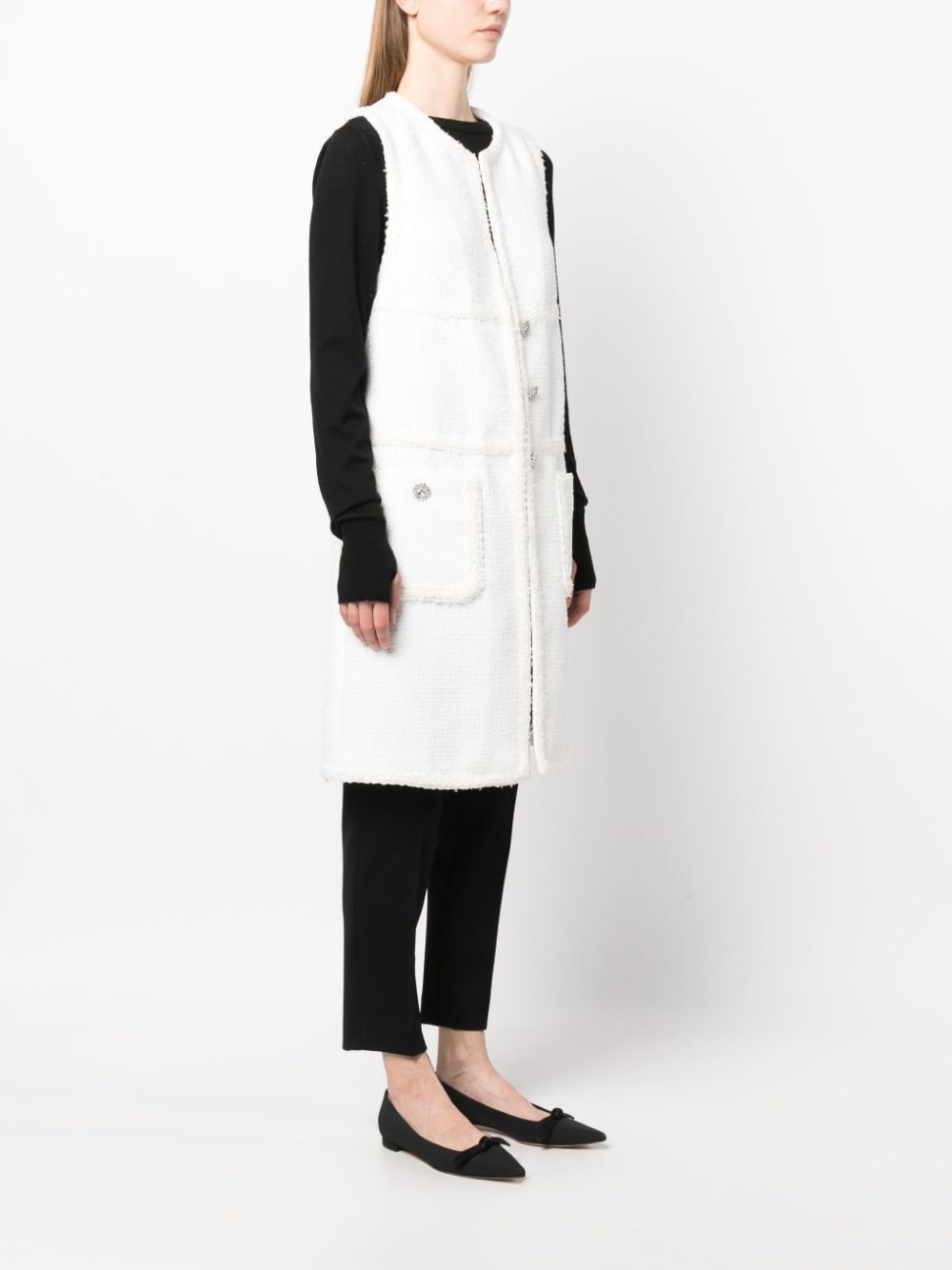 Shop Edward Achour Paris Button-fastening Tweed Vest-dress In White