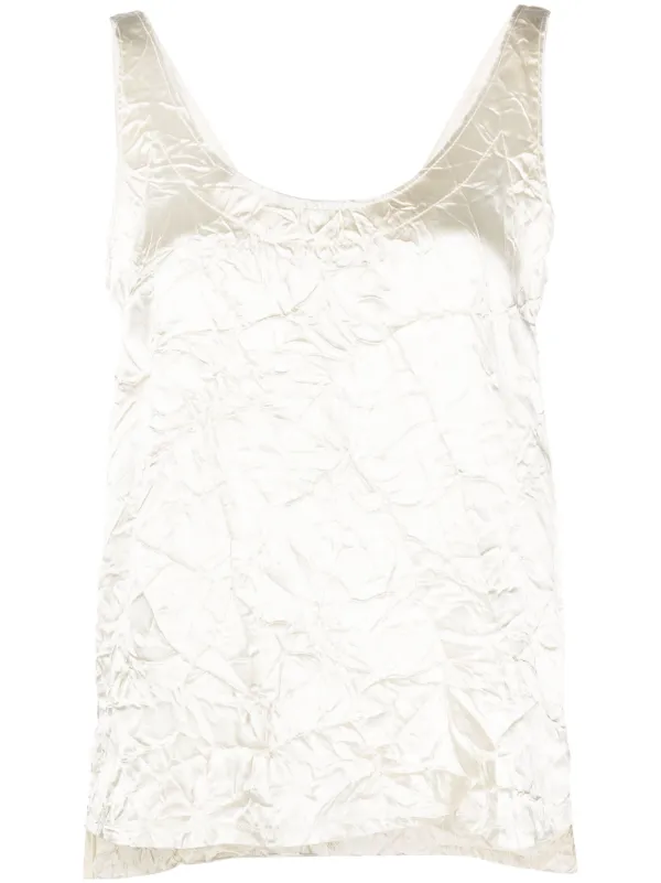 Lanvin V-back Crinkled-effect Top in White