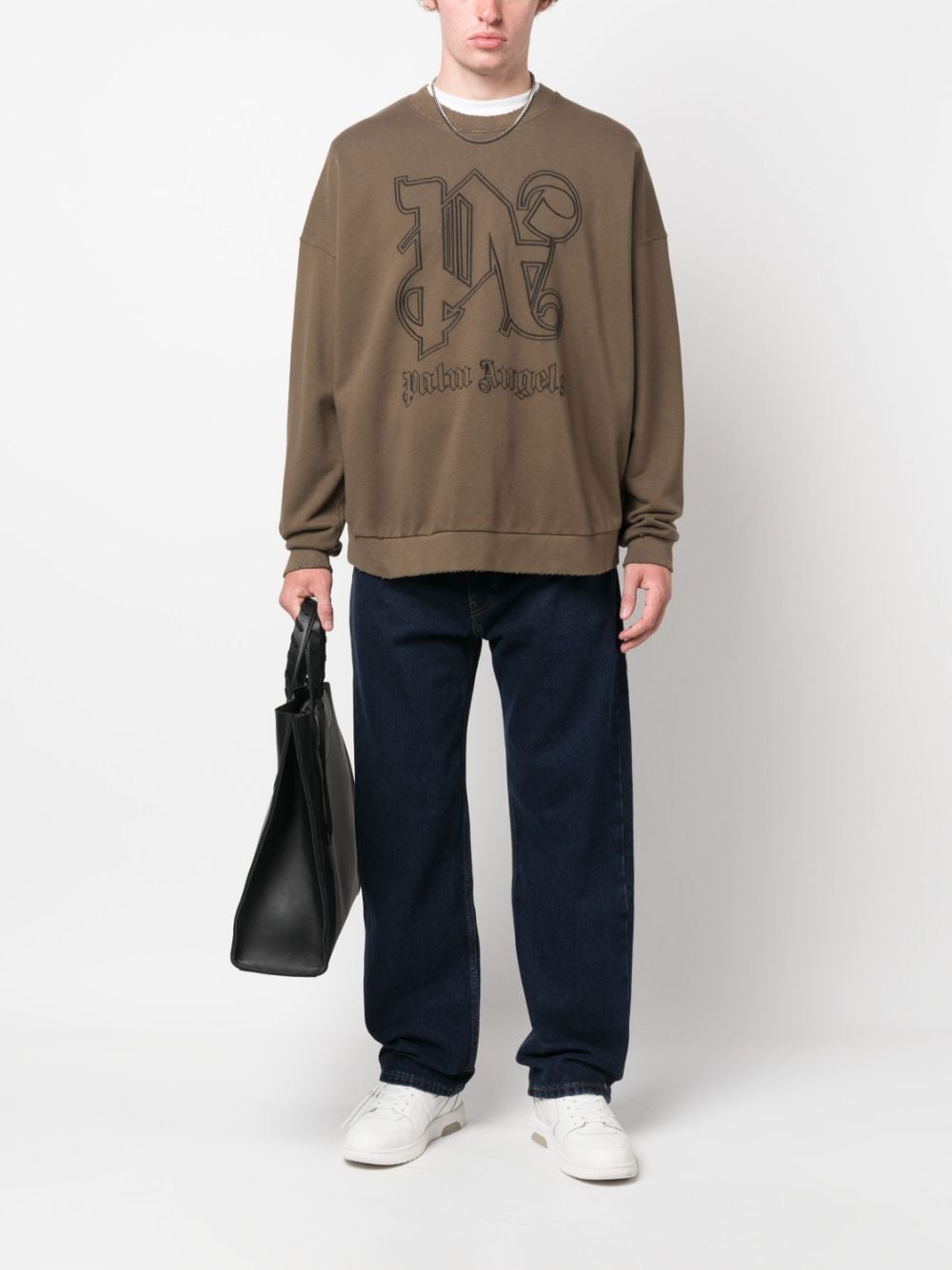 Shop Palm Angels Embroidered-logo Cotton Sweatshirt In Brown Black