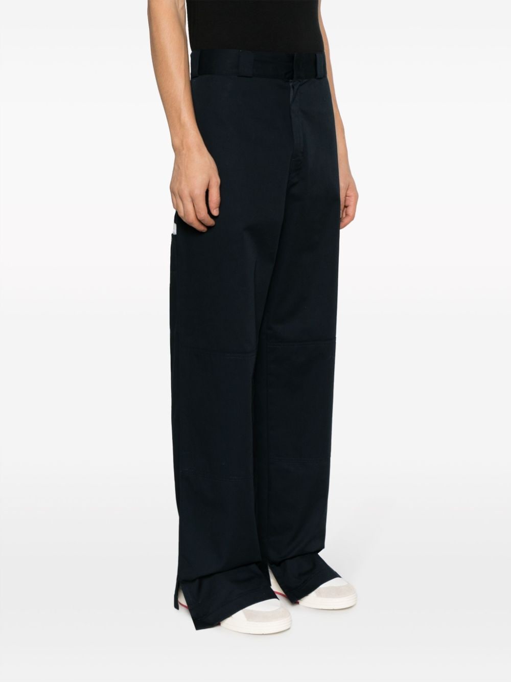 Shop Palm Angels Sartorial-tape Straight-leg Trousers In Navy Blue Off White
