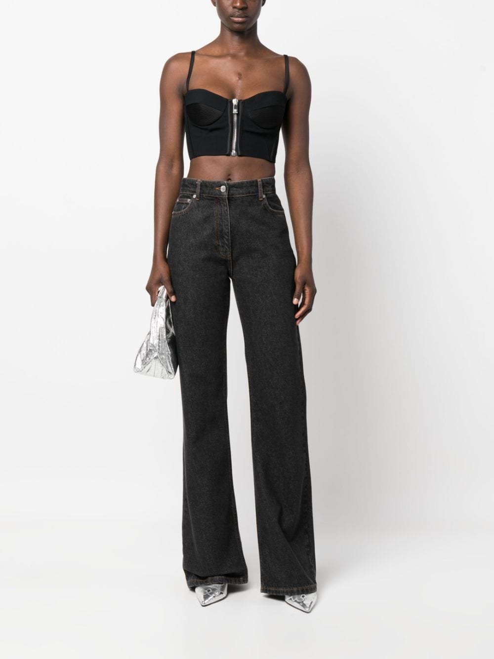 Shop Moschino Jeans Mid-rise Wide-leg Jeans In Black