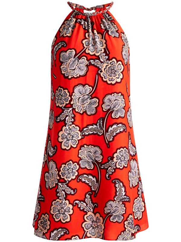 Red floral halter sales dress