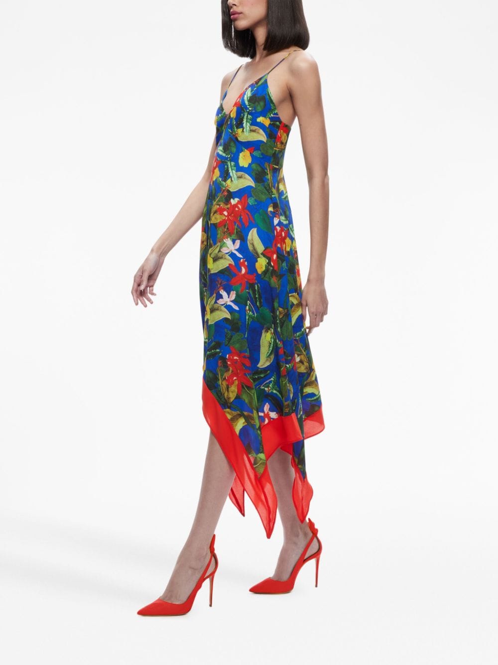 Shop Alice And Olivia Kayson Floral-print Midi Dress In Blue