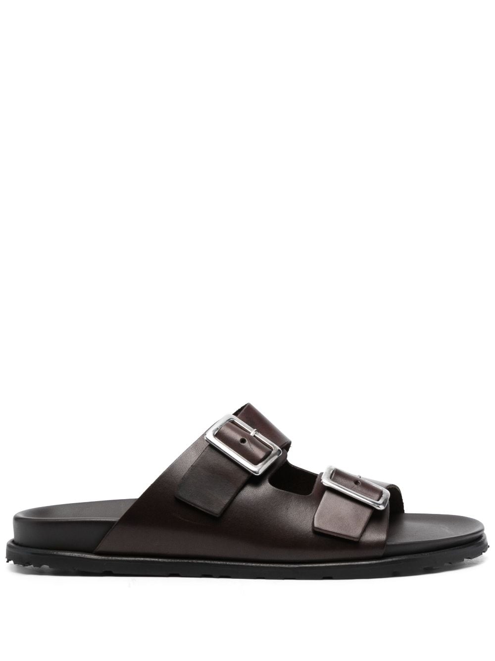 Scarosso Leather Buckle Sandals In Brown