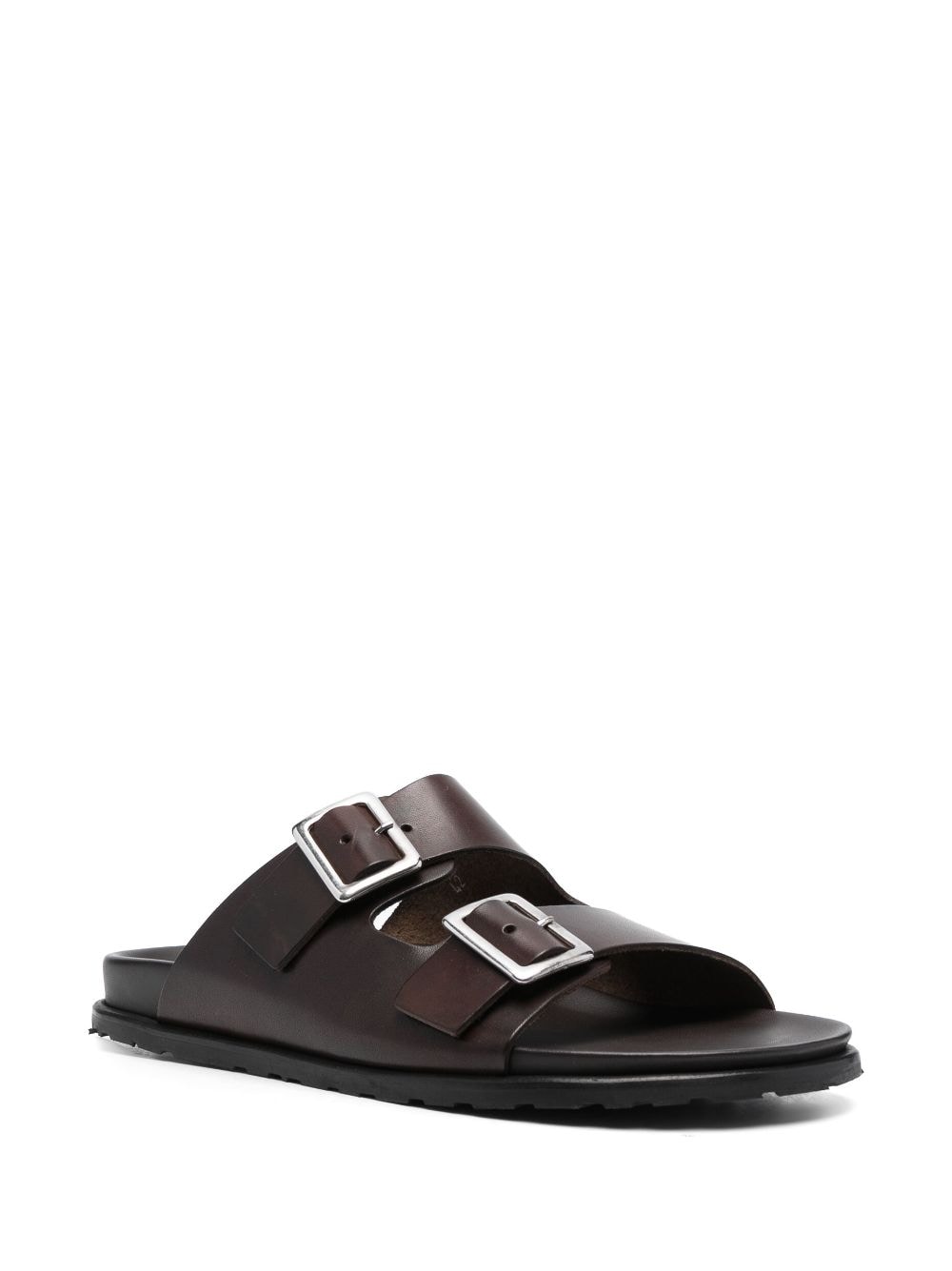 Shop Scarosso Leather Buckle Sandals In Brown