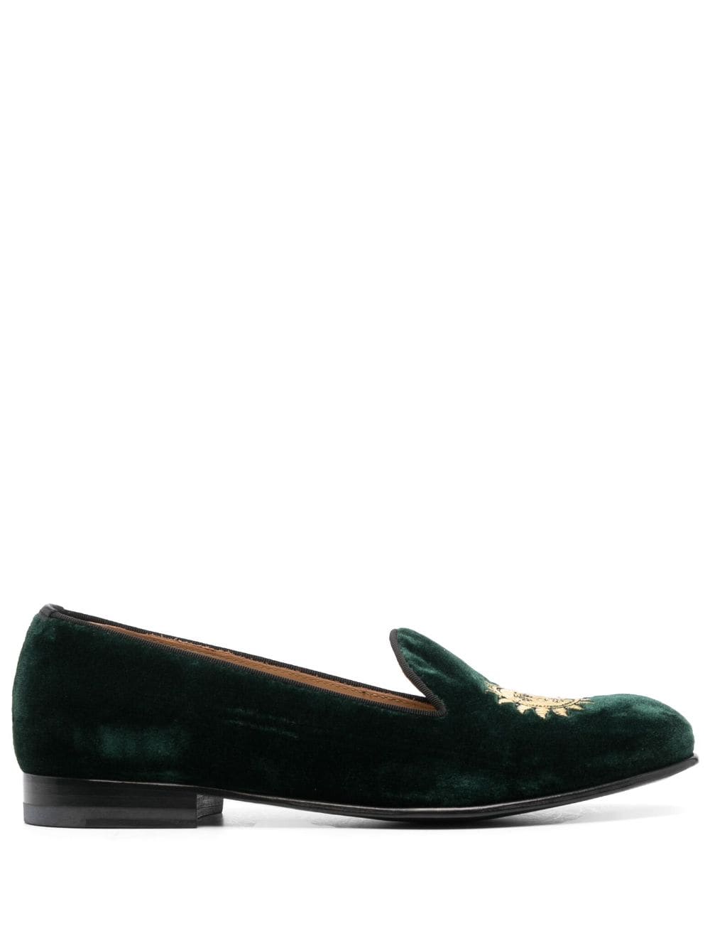 Shop Scarosso Embroidered Velvet Loafers In Green