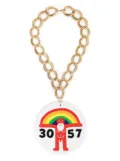 Walter Van Beirendonck oversized logo-plaque chain necklace - White