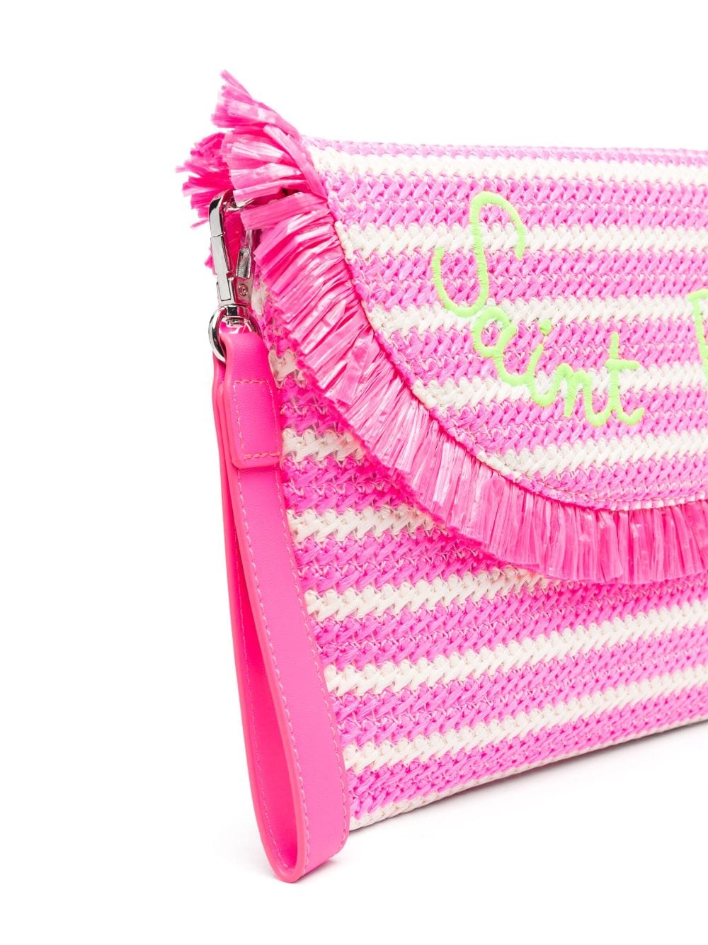 Shop Mc2 Saint Barth Logo-embroidery Striped Straw Beach Bag In Pink
