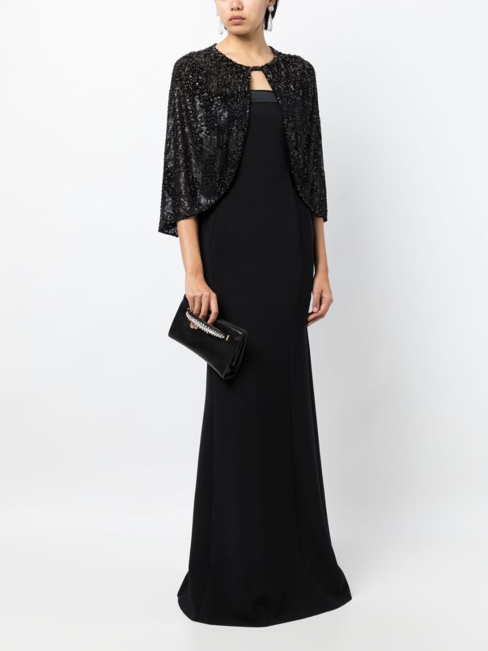 Shop Jenny Packham Mimis Sequin-embellished Cape In Black