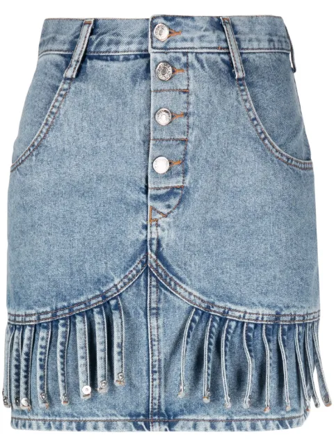 MOSCHINO JEANS fringe-detail denim skirt