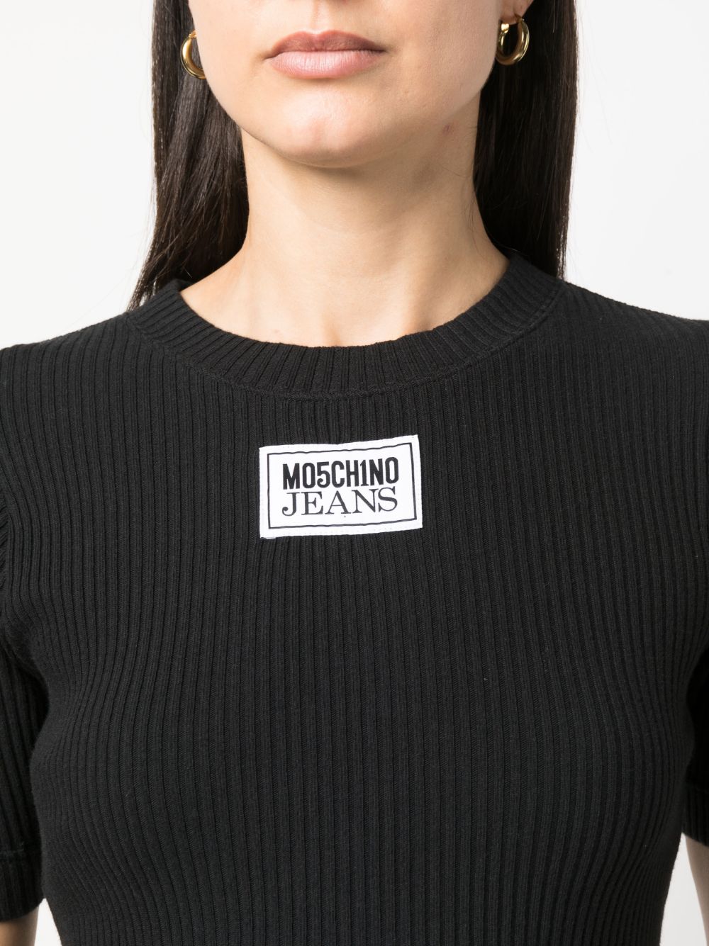 Moschino Logo Patch Ribbed Tank Top in Black